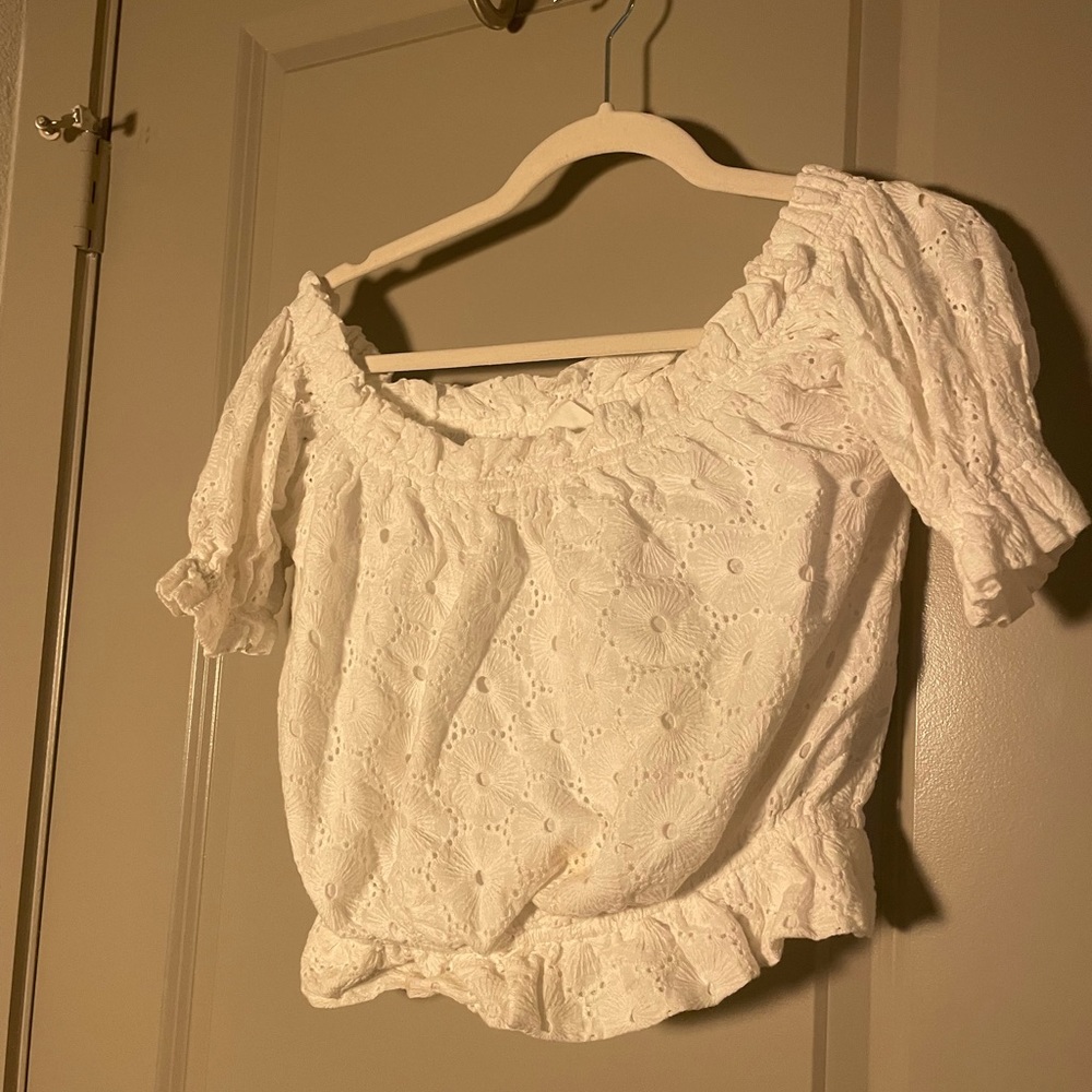 White eyelet crop top
